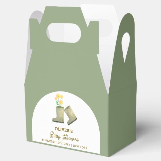 Sage Green Lokaal Gegroeide Bloemenlaarzen Baby sh Bedankdoosjes (Geopend)