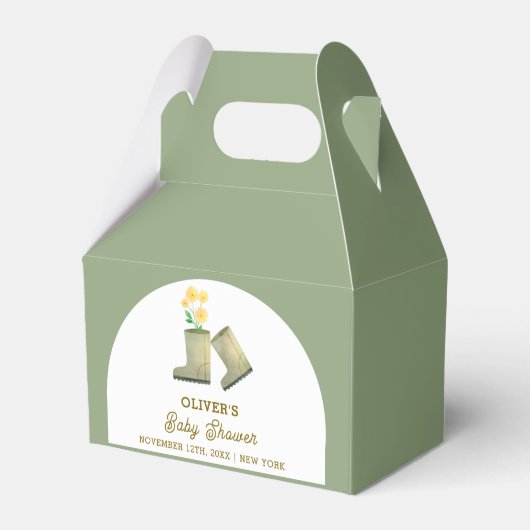 Sage Green Lokaal Gegroeide Bloemenlaarzen Baby sh Bedankdoosjes (Voorkant Zijde)