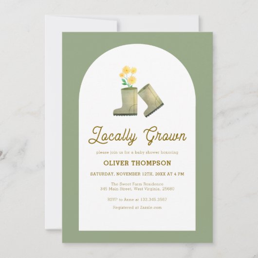 Sage Green Lokaal Gegroeide Bloemenlaarzen Baby sh Kaart (Voorkant)