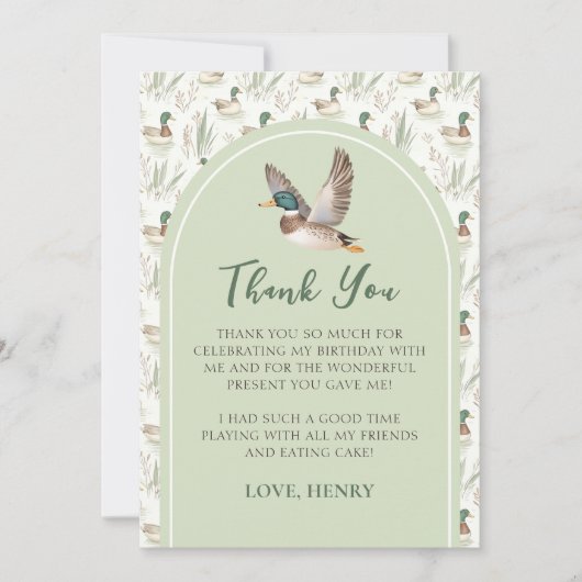 Sage Green Lucky Duck Boy Verjaardag Bedankt Card Kaart (Voorkant)