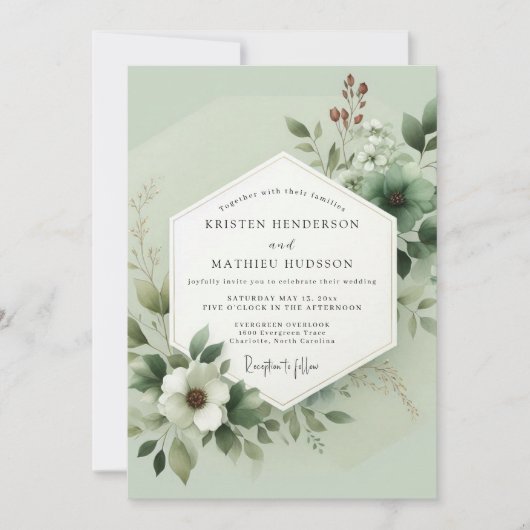 Sage Green Lush Botanical Wedding Kaart (Voorkant)