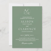 Sage Green Luxe Monogram Huwelijk Kaart (Voorkant)