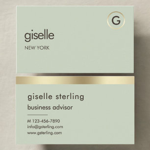 Sage Green Luxury Faux Gold Folie Monogram Visitekaartje