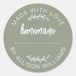 Sage Green Made With Love Homemade Food Jar  Ronde Sticker