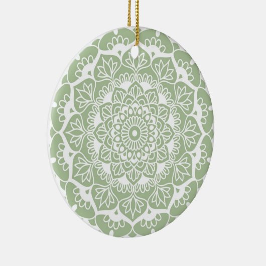 Sage Green Mandala Boho Chic Flower Keramisch Ornament (Rechts)