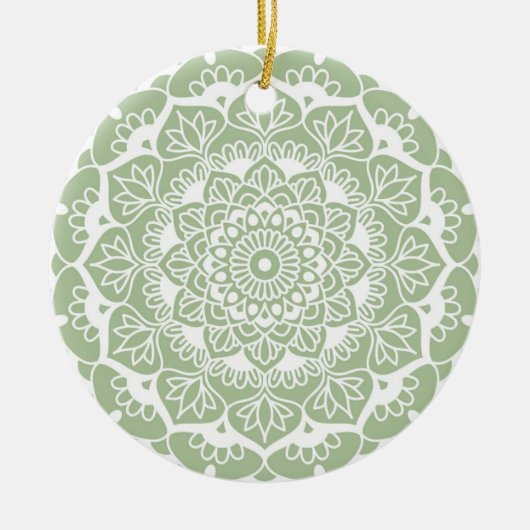 Sage Green Mandala Boho Chic Flower Keramisch Ornament (Voorkant)