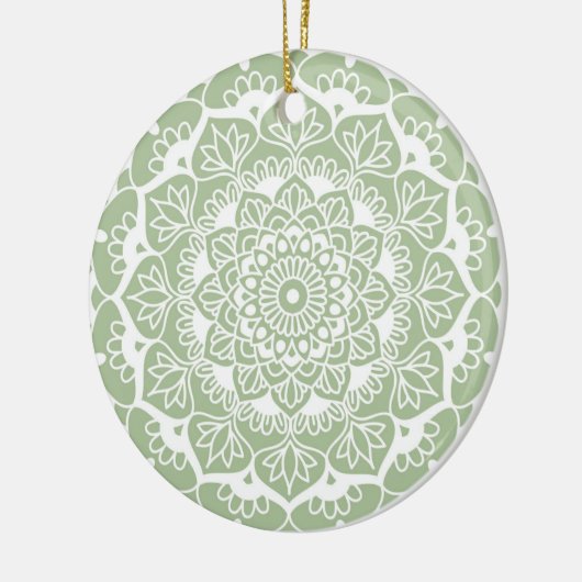 Sage Green Mandala Boho Chic Flower Keramisch Ornament (Links)