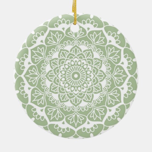 Sage Green Mandala Boho Chic Flower Keramisch Ornament (Achterkant)