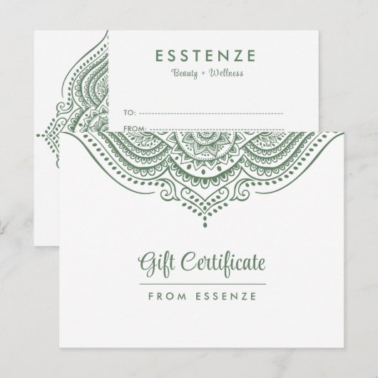 Sage-Green Mandala Cadeaubon Ontwerp Briefkaart (Voorkant / Achterkant)