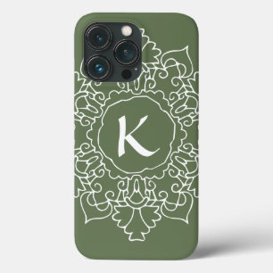 Sage Green Mandala Monogram Modern Eenvoudige Aang Case-Mate iPhone Case