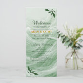 Sage Green Marble & Gold Wedding Program Programmakaart (Staand voorkant)