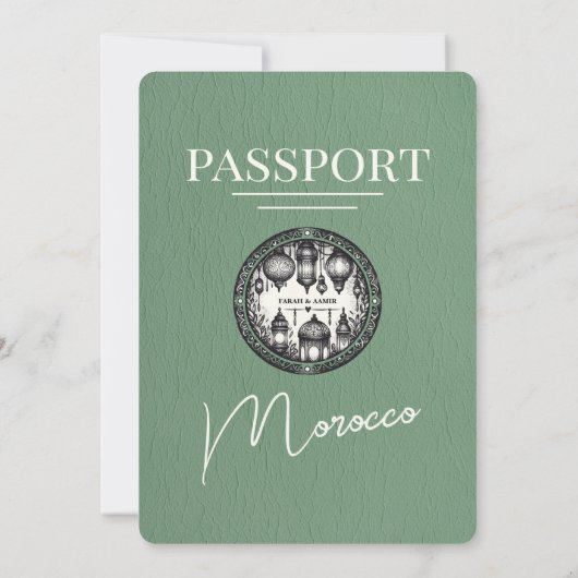 Sage Green Marokko Passport Uitnodiging voor het H (Achterkant)