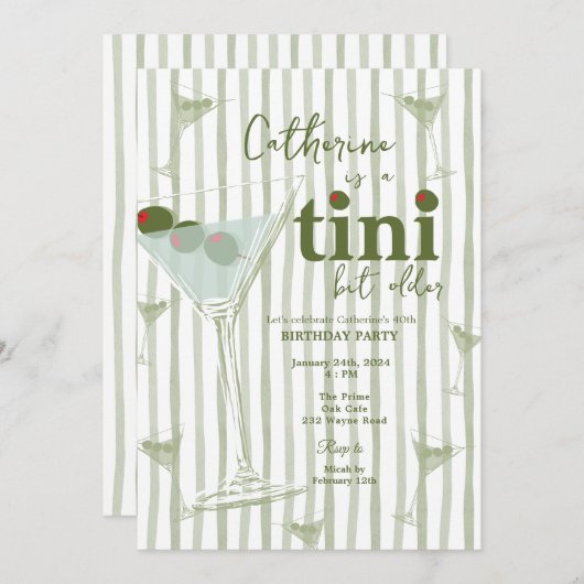 Sage Green Martini Thema Verjaardagsfeest Kaart (Voorkant / Achterkant)