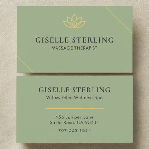 Sage Green Massage Therapeut Minimalistische Lotus Visitekaartje