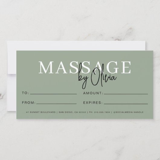 Sage Green Massage Therapist Gift Certificates (Achterkant)