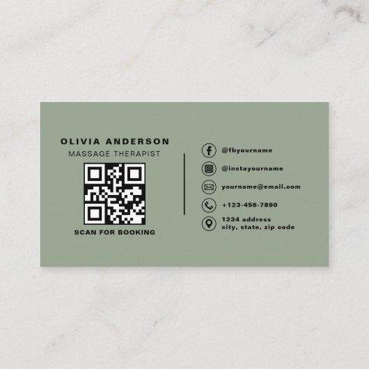 Sage Green Massage Therapist QR Code Loyalty Card (Achterkant)
