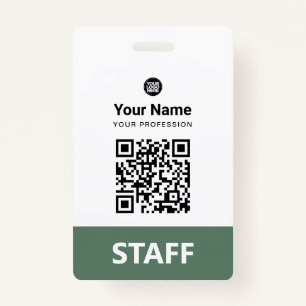 Sage Green Medewerker QR code, streepjescode, Logo Badge