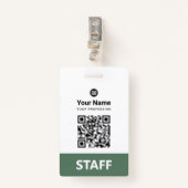Sage Green Medewerker QR code, streepjescode, Logo Badge (Voorkant met clip)