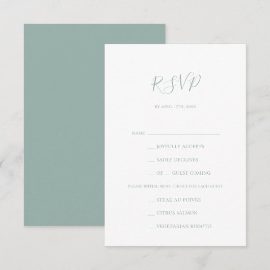 Sage Green Menu Choice RSVP Card (Voorkant / Achterkant)