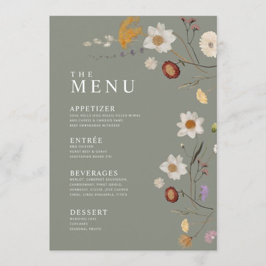 Sage Green Menu met Wilde bloemen (Voorkant)