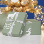 Sage Green Merry Christmas Deer Cadeaupapier<br><div class="desc">Sage Green Merry Christmas with deer.</div>