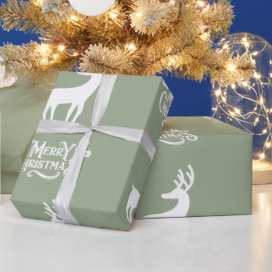 Sage Green Merry Christmas Deer Cadeaupapier