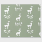 Sage Green Merry Christmas Deer Cadeaupapier (Vlak)