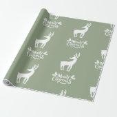 Sage Green Merry Christmas Deer Cadeaupapier (Uitgerold)