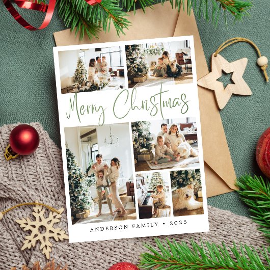 Sage Green Merry Kerstkalligrafie Foto Feestdagenkaart