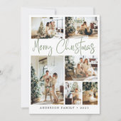 Sage Green Merry Kerstkalligrafie Foto Feestdagenkaart (Voorkant)
