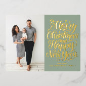 Sage Green Merry Kerstkalligrafie Foto Folie Feestdagen Briefkaart (Voorkant)