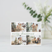 Sage Green Merry Kerstkalligrafie Vier Foto Feestdagenkaart (Staand voorkant)