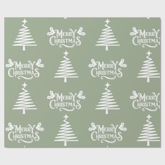 Sage Green Merry Kerstmis Cadeaupapier (Vlak)