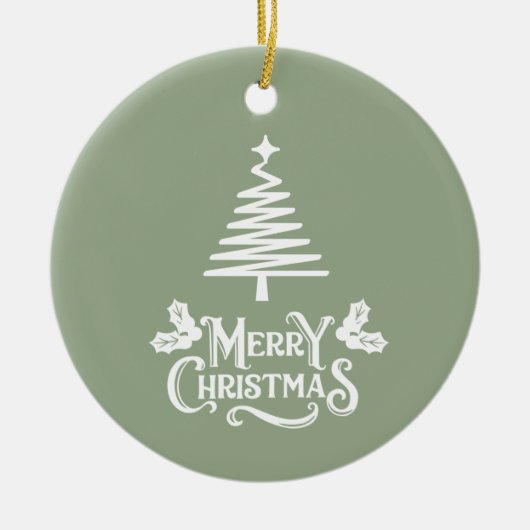 Sage Green Merry Kerstmis Keramisch Ornament (Voorkant)