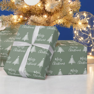 Sage Green Merry White - kerstboom Cadeaupapier