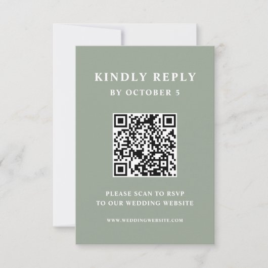 Sage Green met elegante tekst | QR-code voor bruil RSVP Kaartje (Voorkant)