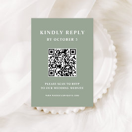 Sage Green met elegante tekst | QR-code voor bruil RSVP Kaartje