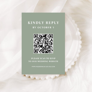 Sage Green met elegante tekst   QR-code voor bruil RSVP Kaartje