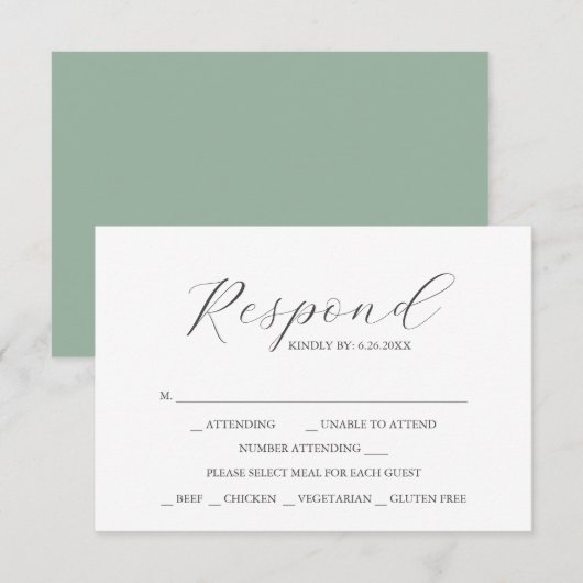 Sage Green met Maaltijdkeuze RSVP-kaarten RSVP Kaartje (Voorkant / Achterkant)