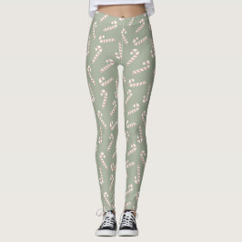 Sage Green met rode en witte snoepstokken Leggings