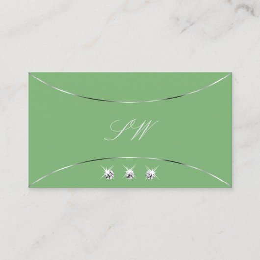Sage Green met Silver Decor Diamonds en Monogram Visitekaartje (Voorkant)