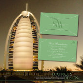 Sage Green met Silver Decor en Monogram Stijlvol Visitekaartje