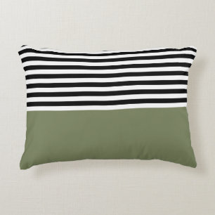 Sage Green met zwarte en witte strepen Accent Kussen