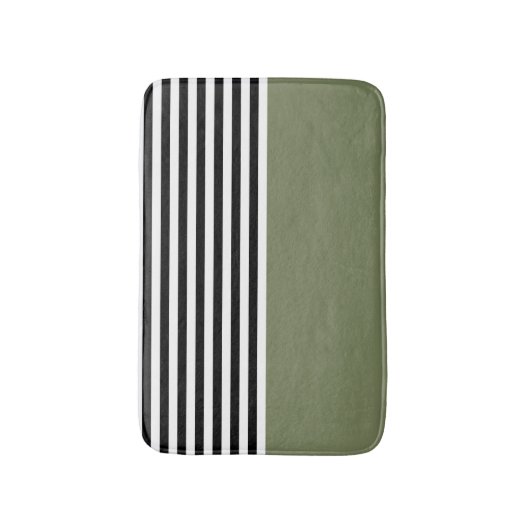 Sage Green met zwarte en witte strepen Badmat (Voorkant Verticaal)