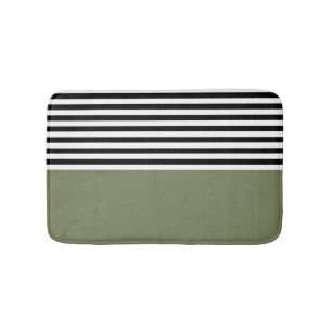 Sage Green met zwarte en witte strepen Badmat