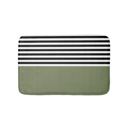 Sage Green met zwarte en witte strepen Badmat (Voorkant)