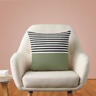 Sage Green met zwarte en witte strepen Kussen