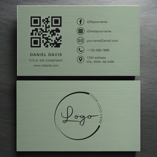 Sage Green Metallic Company Logo QR Code Visitekaartje