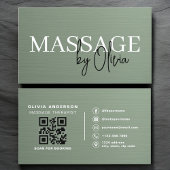 Sage Green Metallic Massage Therapist QR Code  Visitekaartje