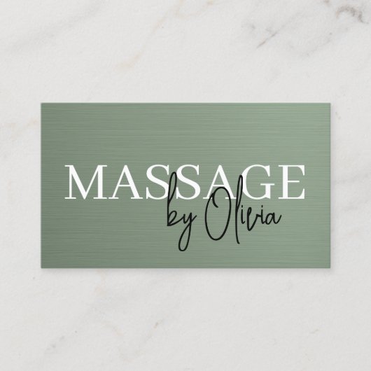 Sage Green Metallic Massage Therapist QR Code  Visitekaartje (Voorkant)